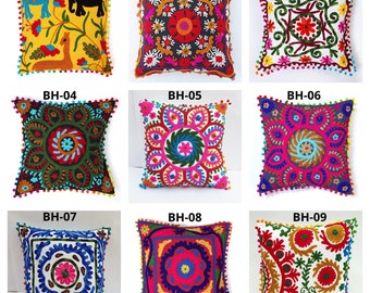 Colorful Embroidered Throw Suzani Pillow Covers 16x 16 18x18 20x20 Decorative Indian Pillow Cover