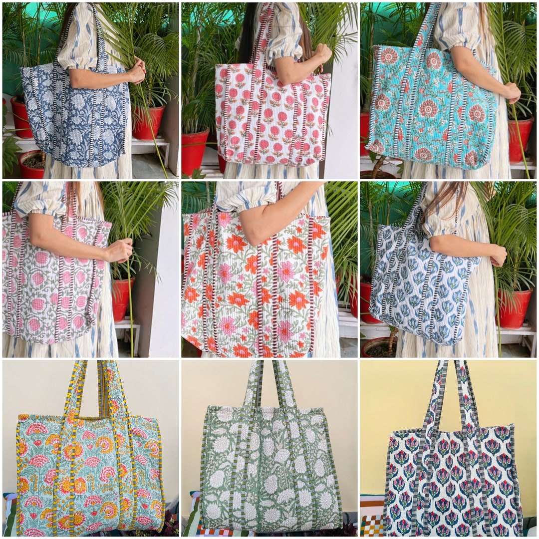Floral Printed Blockprint Tote Bag Carry Bag, Women Shopping Bag