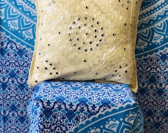 Embroidered pillow case / Indian handmade Mirror work colorful decorative pillow cover / colorful home decor / mexican decor