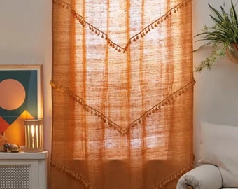 FENSTERVORHÄNGE, 100% Natürliche Baumwolle Boho Vorhänge Vorhänge Türpaneele für Schlafzimmer Boho Vorhang, Schieren Vorhang Panel