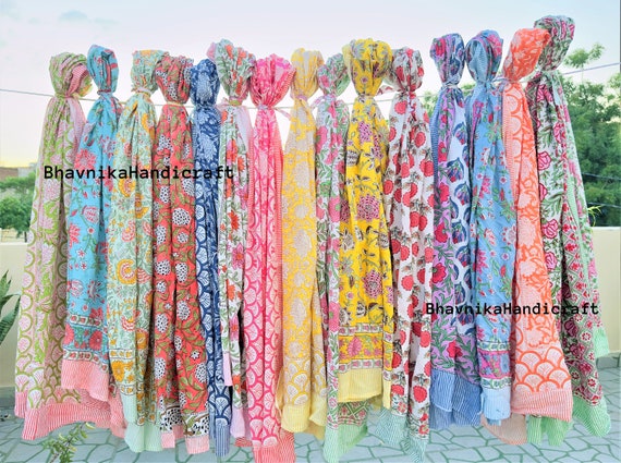 Wholesale Lot Of Cotton Sarong / Indian Hand Block Printed Beach Sarong / Soft Voile Fabric Summer Pareo / Size 44x72 Inch