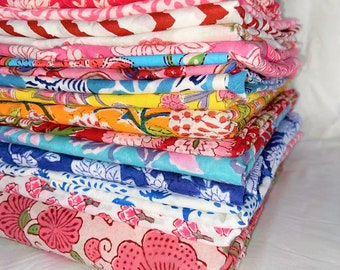 100% Indian Cotton Fabric By Yard - Wholesale Lot Of Assorted Bohemian Fabrics For Sale - Handblock Floral Print Fabrics