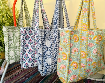 Vintage Indian Block Print Tote Shopping Bags, Women Storage Bag, Travel Bag, Indian Quilted Making Tote Bag ,Hand Bag, Beach Wear Tote Bag