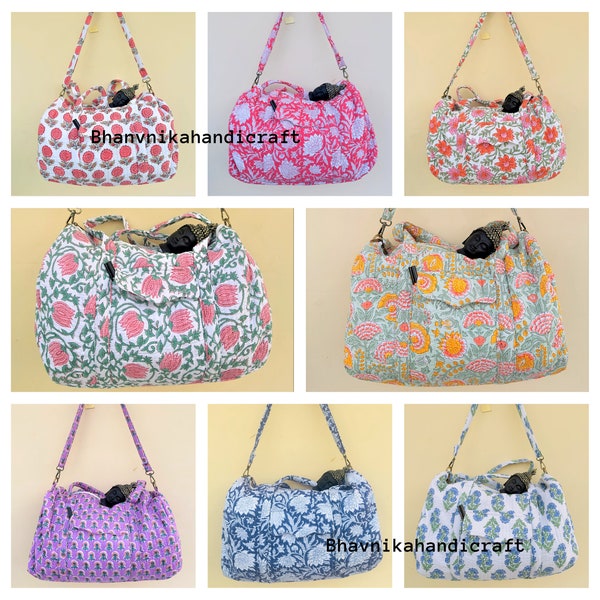 Bolso grande de hombro de lona acolchado de algodón, bolso de noche lavable con estampado floral, bolsos ecológicos para compras de yoga en la playa Boho Weekender