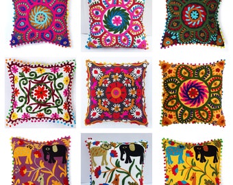 Colorful Embroidered Throw Suzani Pillow Covers 16x 16 18x18 20x20 Decorative Indian Pillow Cover
