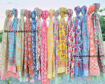 Hand Block Printed Cotton Sarong - Vintage Colorful Bohemian Sarong Beach Warp - Long Scarf, Large Sarong, Cover up.