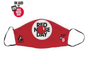 Maska na twarz Red Nose Day z kieszenią na filtr, Comic Relief, Charytatywna, Zbiórka funduszy, Zabawna maska na twarz, Wielokrotnego użytku, Bawełniana maska na twarz, Oddychająca Wielka Brytania