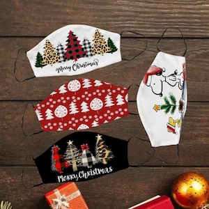 メリークリスマス フェイスマスク、コットンマスク、再利用可能、洗えるフェイスマスク、クリスマスプリント、英国への迅速かつ無料の配送、英国の大人用フェイスマスク。
