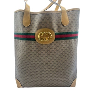 GUCCI GOLD STUDDED GG SHERRY LINE HORSEBIT LEATHER & CANVAS