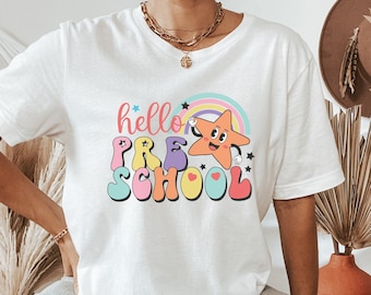 Hello PreSchool Teacher Shirt, Gift for Teacher, Teacher Appreciation Tee, Cute Shirt for Teachers, Retro Back to School Teacher T-shirts