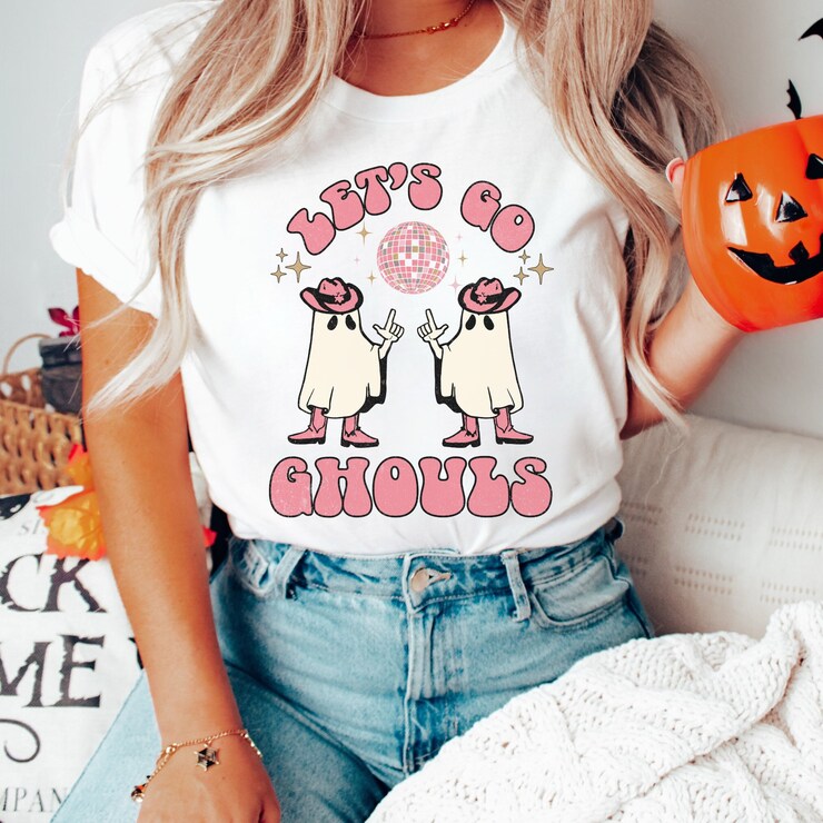 Lets Go Ghouls Tshirt, Western Halloween Shirts, Cowgirl Shirt, Halloween Country T-Shirt, Cute Halloween Ghost Shirts, Ghost Cowboy Tee