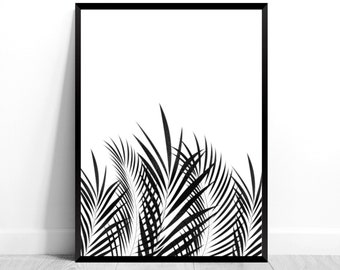 black and white palm tree print tropical print palm tree wall art, minimalist