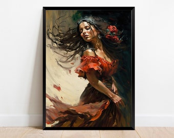 Flamenco Dancer Digital Wall Art, Female Dancer Printable Art