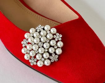 Pearl Shoe Clips Tokio – Elegant Rhinestone and Pearl Clips for Bridal Shoes, Heels and Flats – Clip-On Shoe Jewelry