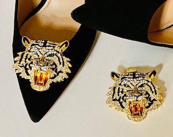 Tiger Shoe Clips Eschnapur – Strass-clips in de vorm van een tijgerkop – Schitterende schoenaccessoires (1 paar)