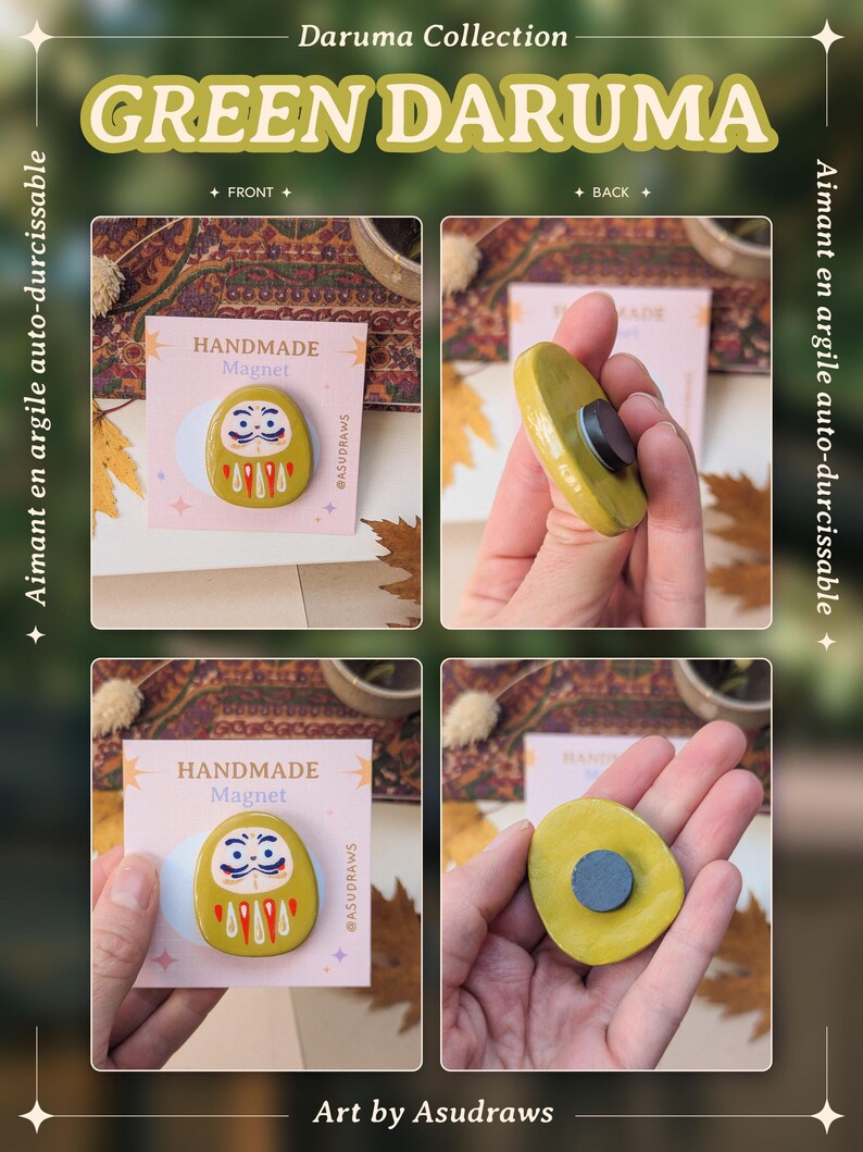 Handgemaakte magneet, Daruma-collectie, Japanse folklore, zelfhardende klei, handbeschilderd afbeelding 7