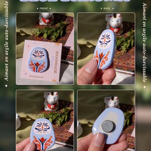 Handgemaakte magneet, Daruma-collectie, Japanse folklore, zelfhardende klei, handbeschilderd afbeelding 3