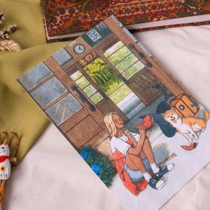 Stampa artistica con illustrazione dello zodiaco cinese/giapponese della strega, cane, Inktober 2024, Witchtober, formato A6