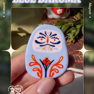 Handgemaakte magneet, Daruma-collectie, Japanse folklore, zelfhardende klei, handbeschilderd A - Blue Daruma