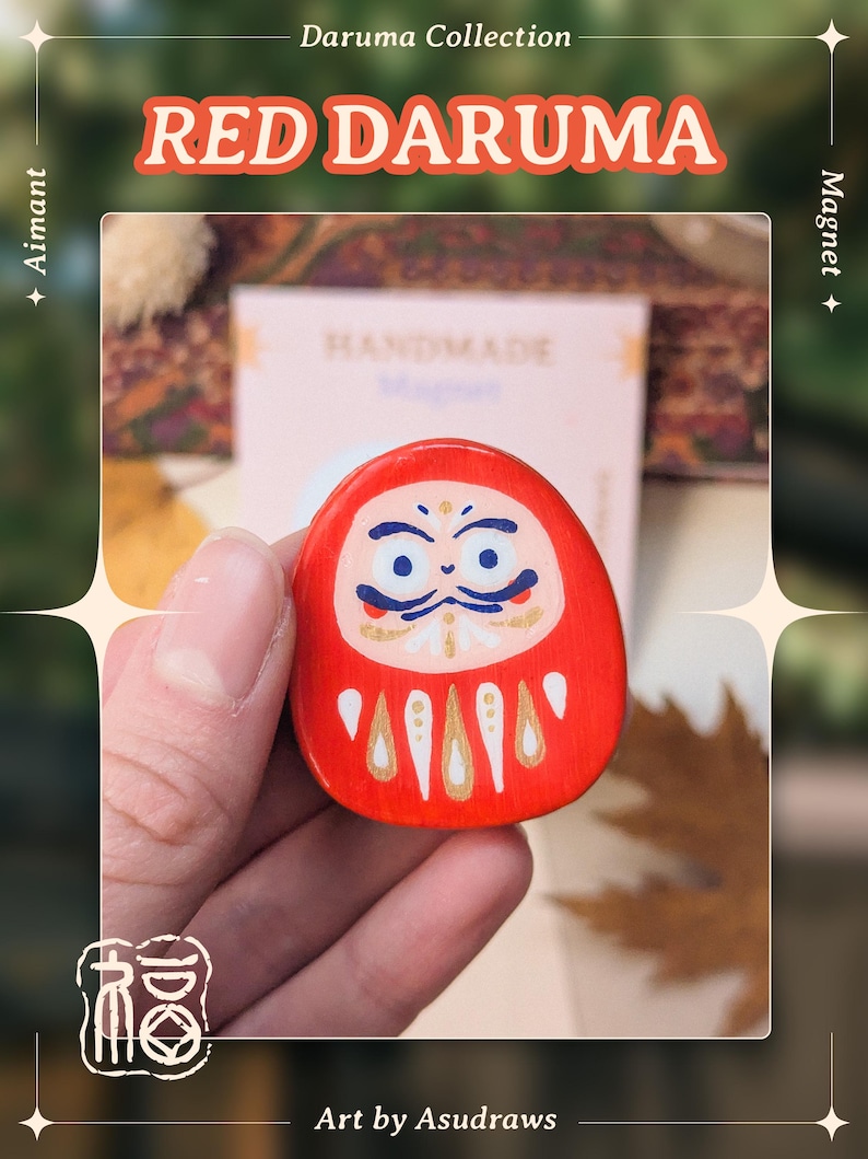 Handgemaakte magneet, Daruma-collectie, Japanse folklore, zelfhardende klei, handbeschilderd C - Red Daruma