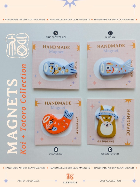 Aimant fait main, Maneki Collection, folklore japonais, Argile auto-durcissable,peint à la main
