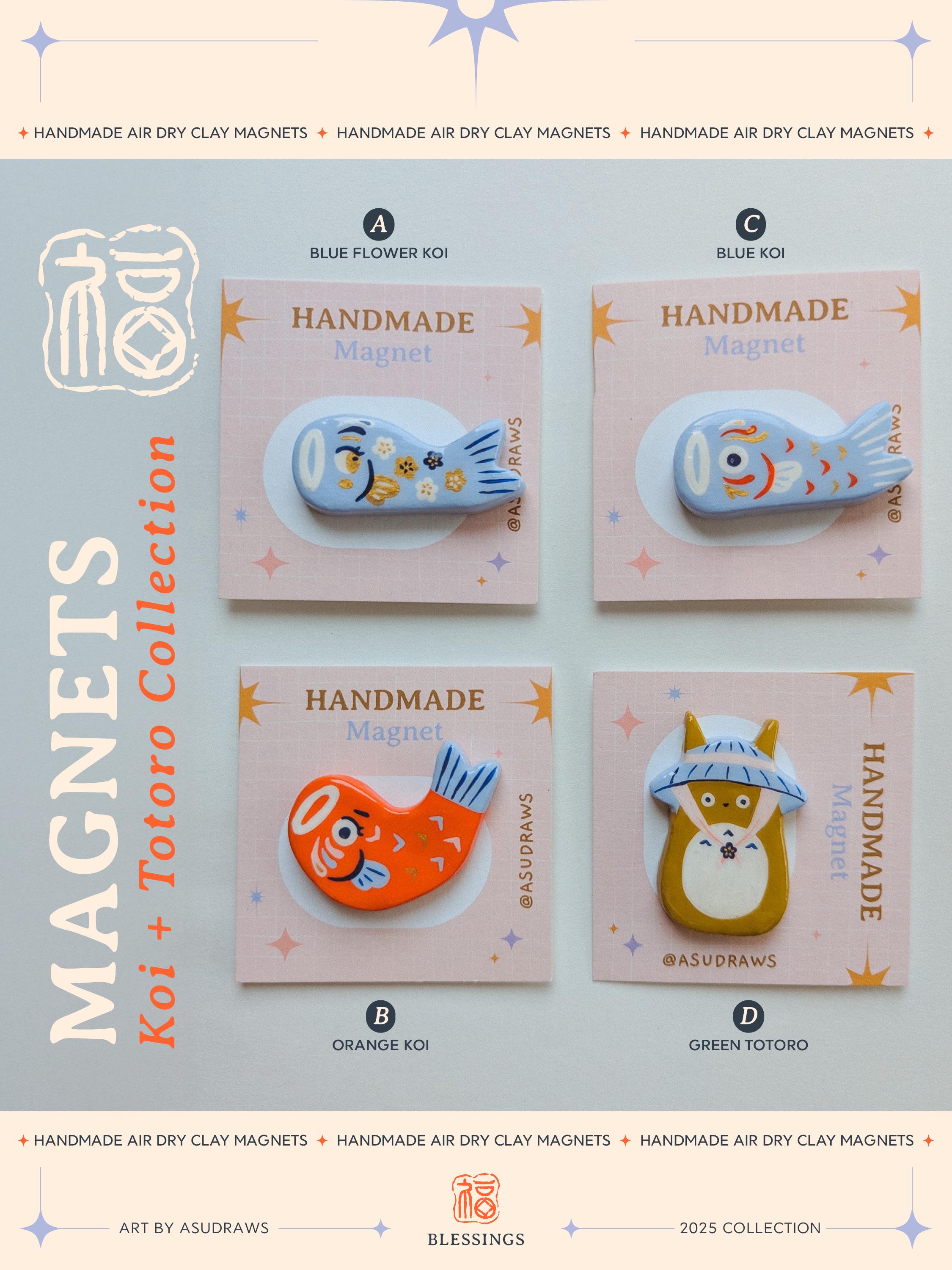 Handmade Magnet, Koi & Totoro Collection, Japanese Folklore, Air