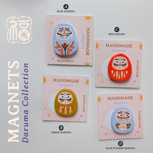 Handgemaakte magneet, Daruma-collectie, Japanse folklore, zelfhardende klei, handbeschilderd afbeelding 1