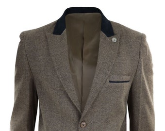 Mens 3/4 Long Overcoat Jacket Herringbone Tweed Coat Peaky - Etsy