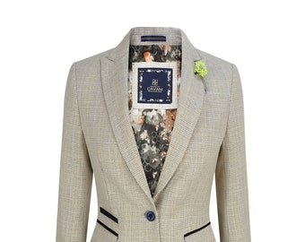 Femmes Blazer Veste Herringbone Tweed Marron Vintage Coupe Ajustée patraque oeillères Femmes Blazer Veste Herringbone Tweed Marron Vintage Coupe Ajustée patraque oeillères