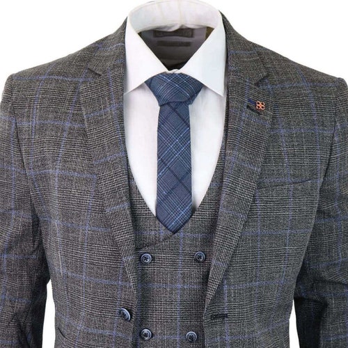 Mens Classic 3 Piece Suit Prince of Wales Check Grey Tailored - Etsy