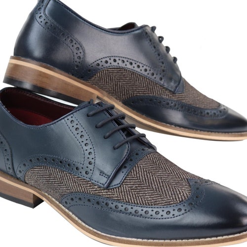 Mens Leather Gatsby Brogues Tweed Lace Shoes 1920s Classic