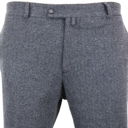 Mens Grey Charcoal Tweed Trousers 