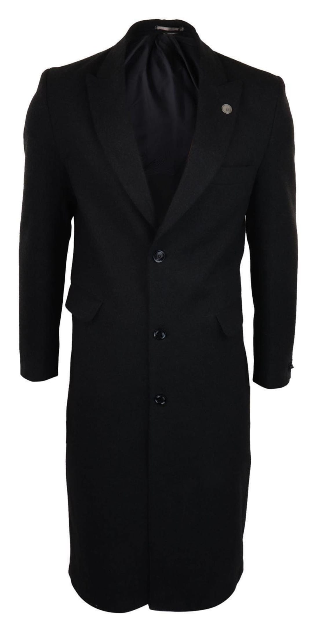Mens Full Length Overcoat Mac Jacket Wool Feel Charcoal Black - Etsy UK