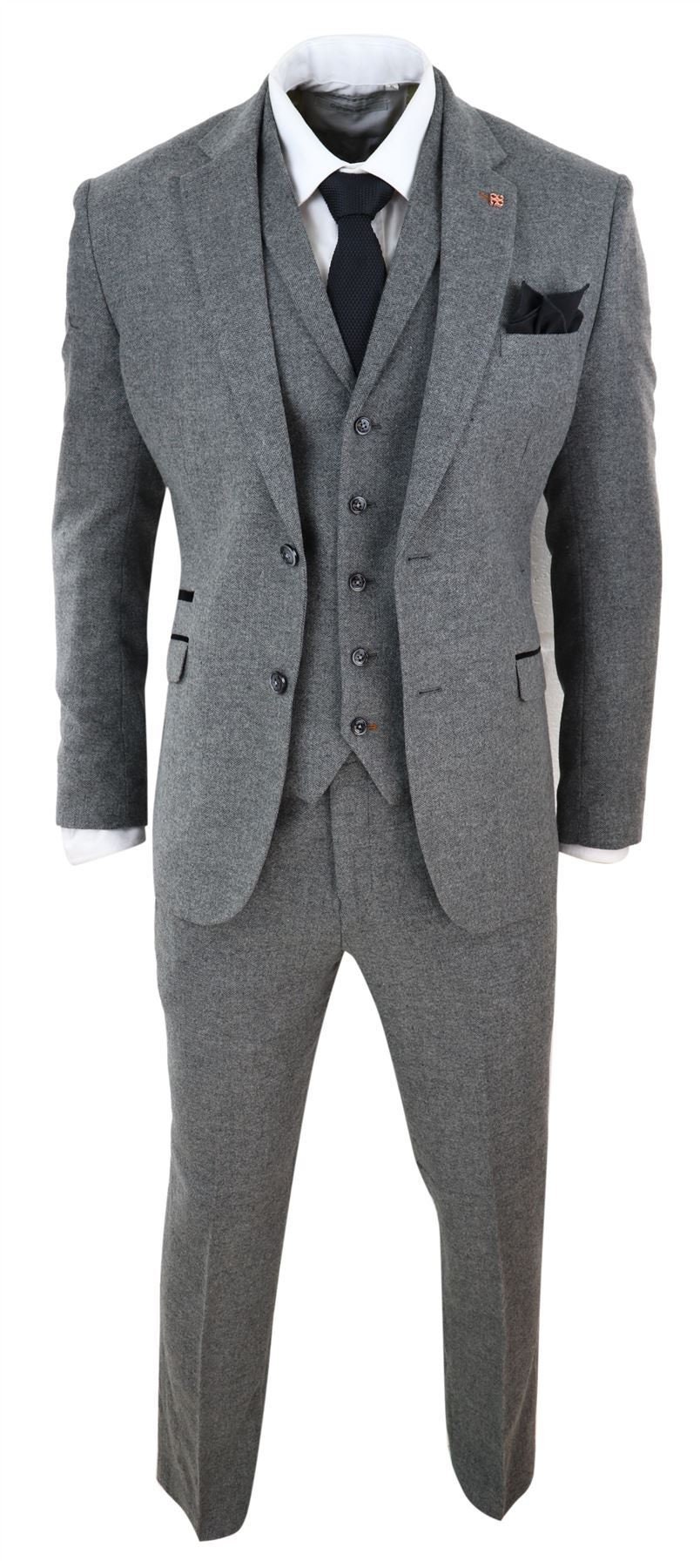 Mens 3 Piece Wool Suit Herringbone Tweed Dark Grey Formal - Etsy Canada