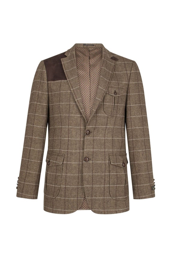 Heren check vintage visgraat tweed lichtbruin eiken blazer jasje slim fit Kleding Gender-neutrale kleding volwassenen Blazers 