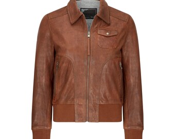 Real leather hotsell bomber jacket womens