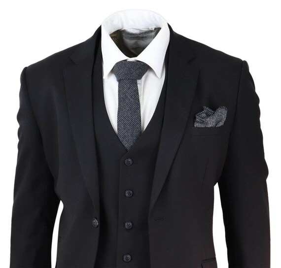 Mens Black 3 Piece Suit Classic Short 