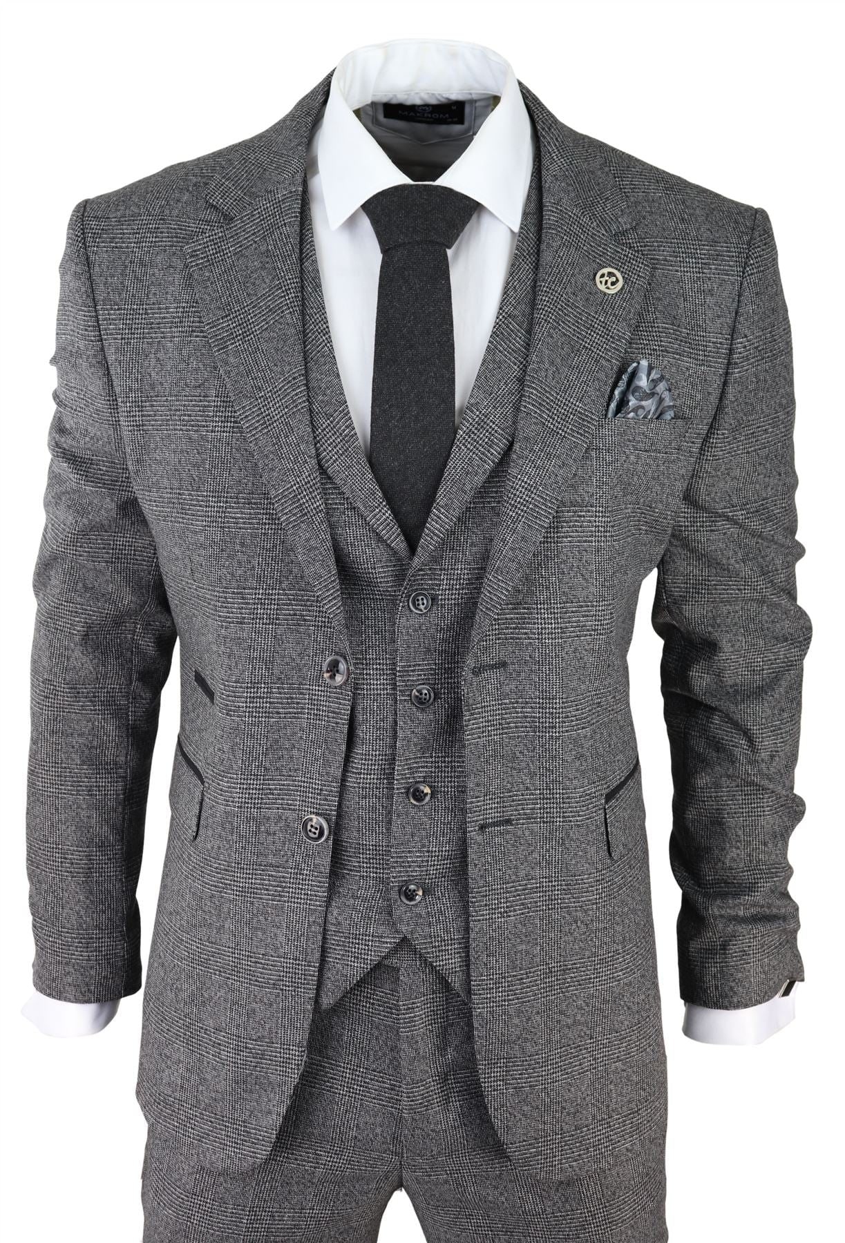 Mens Classic 3 Piece Suit Prince of Wales Check Grey Tailored - Etsy