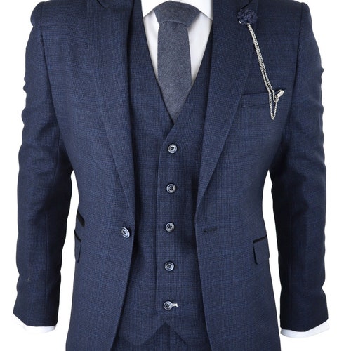 Mens 3 Piece Wool Suit Herringbone Tweed Dark Grey Formal Etsy UK