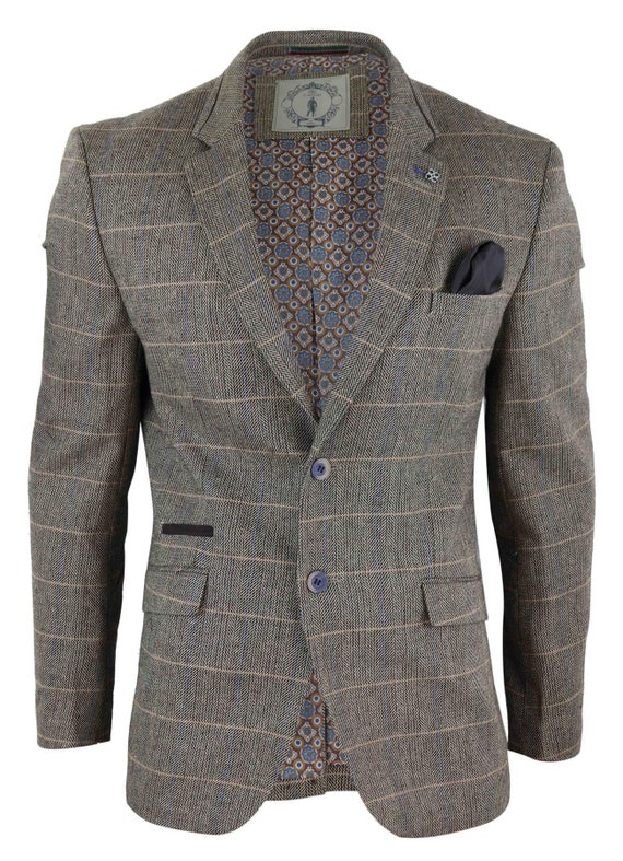 Mens eiken bruin vintage ruit visgraat tweed blazer jas of vest retro Kleding Gender-neutrale kleding volwassenen Blazers 