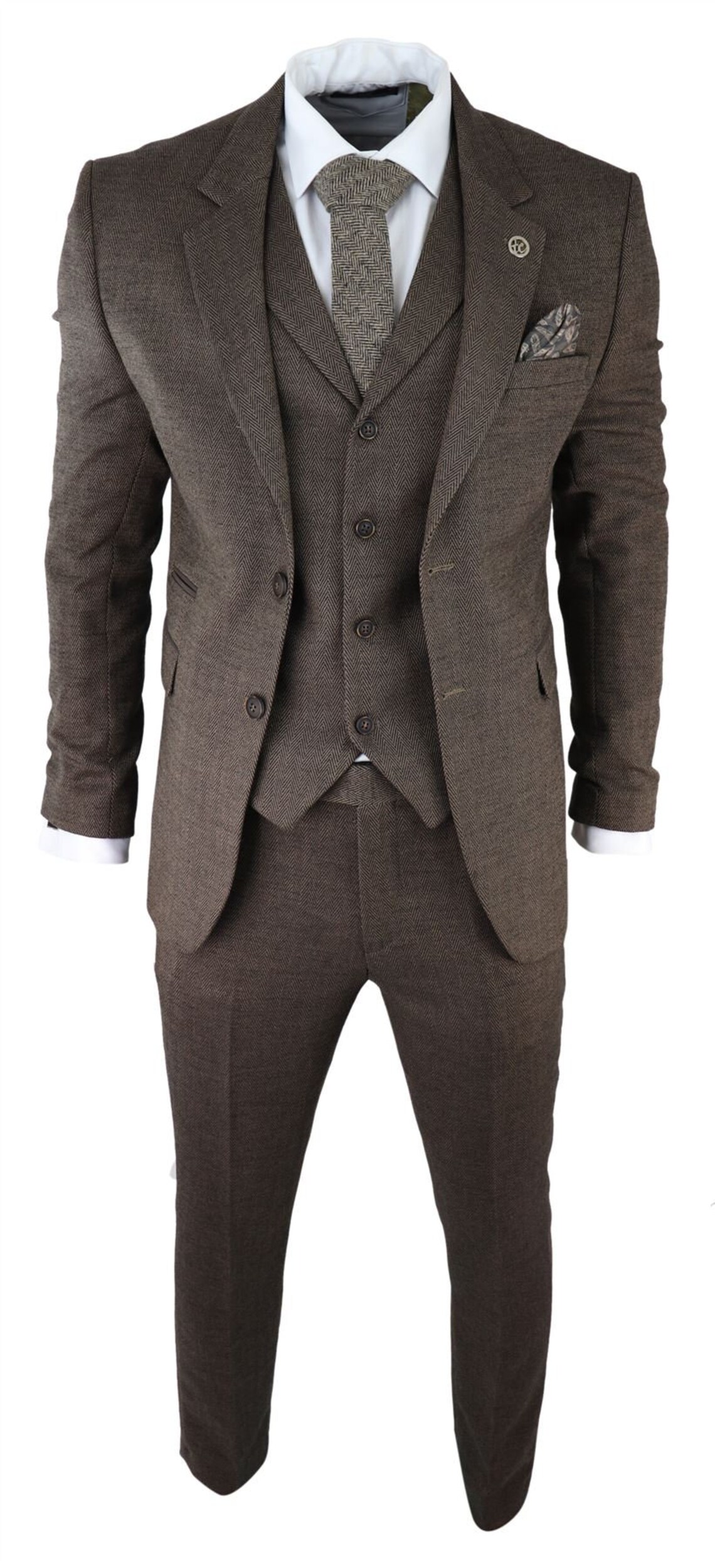 Mens Herringbone Tweed 3 Piece Suit Brown Classic Vintage - Etsy