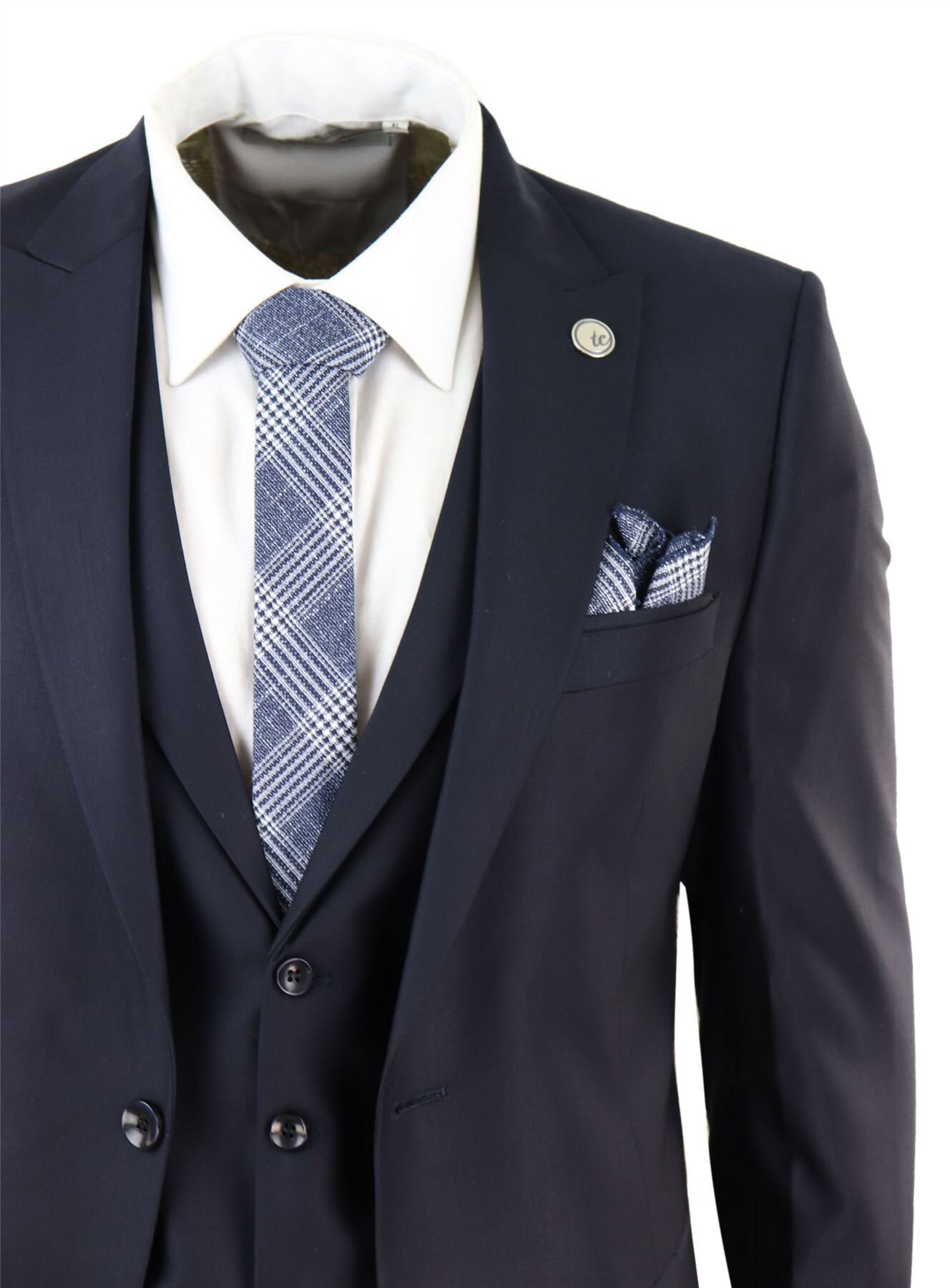 Mens 3 Piece Suit Blue Tailored Fit 