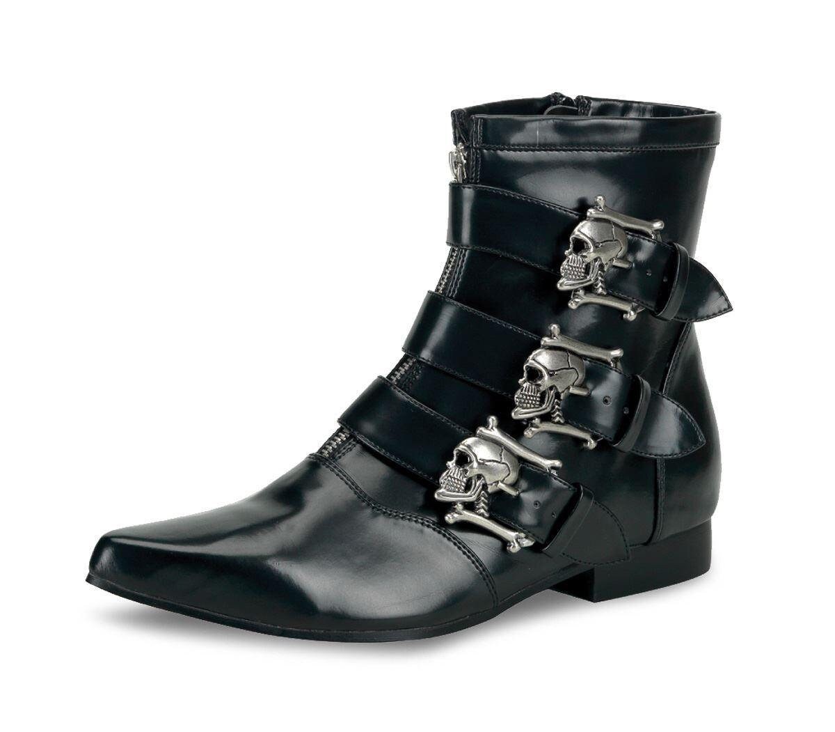 Demonia Mens Gothic Punk Rock Skull Bones Buckle Pointy Ankle Biker Boots Shoes