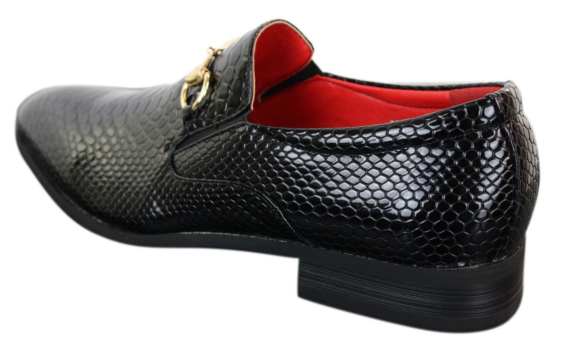 Mens Smart Formal Laced Navy Red Black Patent Crocodile Snake Leather Shiny  Shoes
