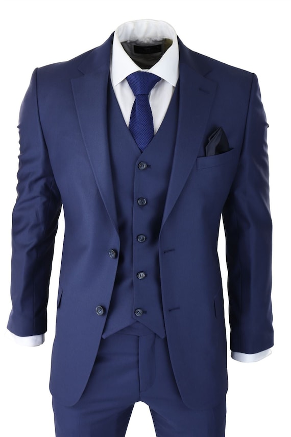 Mens Classic Navy Blue 3 Piece Suit Slim Fit Vintage Retro - Etsy UK