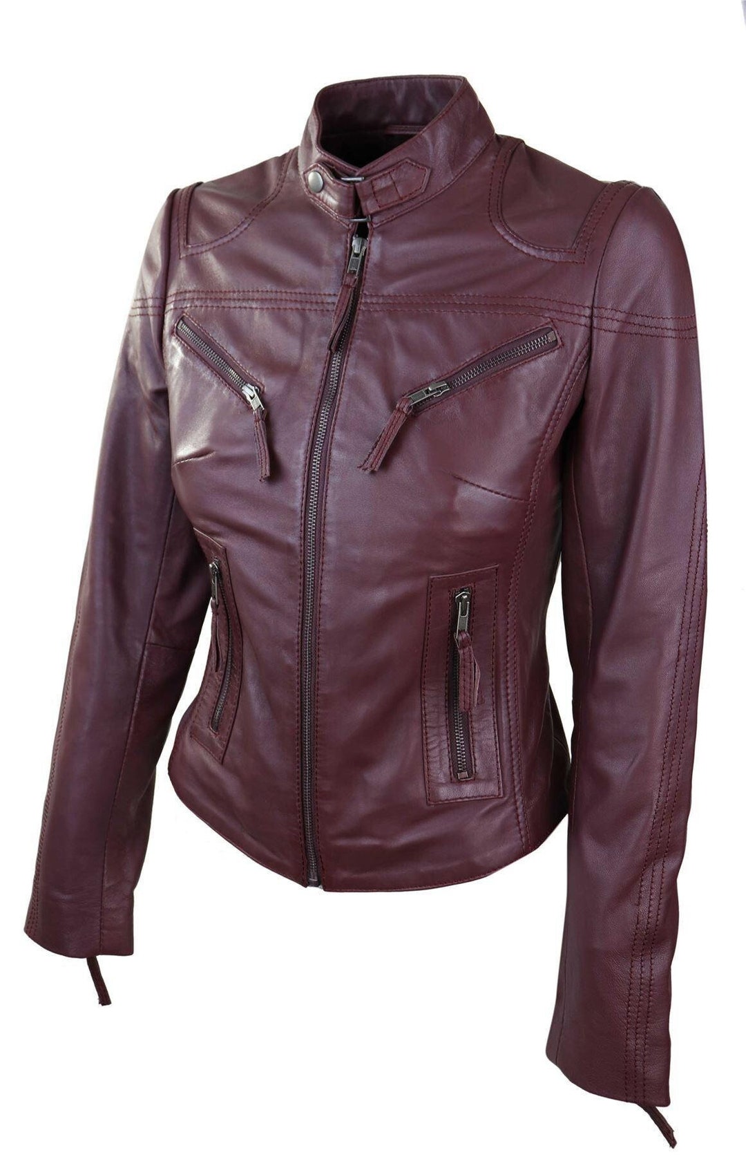 Ladies Women Genuine Real Leather Slim Fit Navy Biker Jacket - Etsy UK