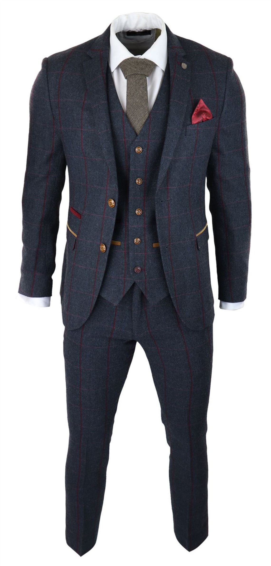 Mens Herringbone Tweed 3 Piece Navy Red Check Suit Vintage - Etsy