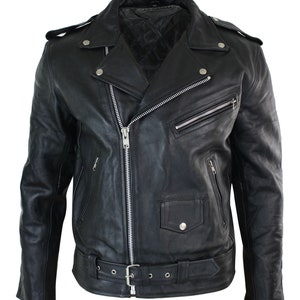 Mens 100% Real Leather Brando Style Classic Retro Biker Jacket Black - Etsy