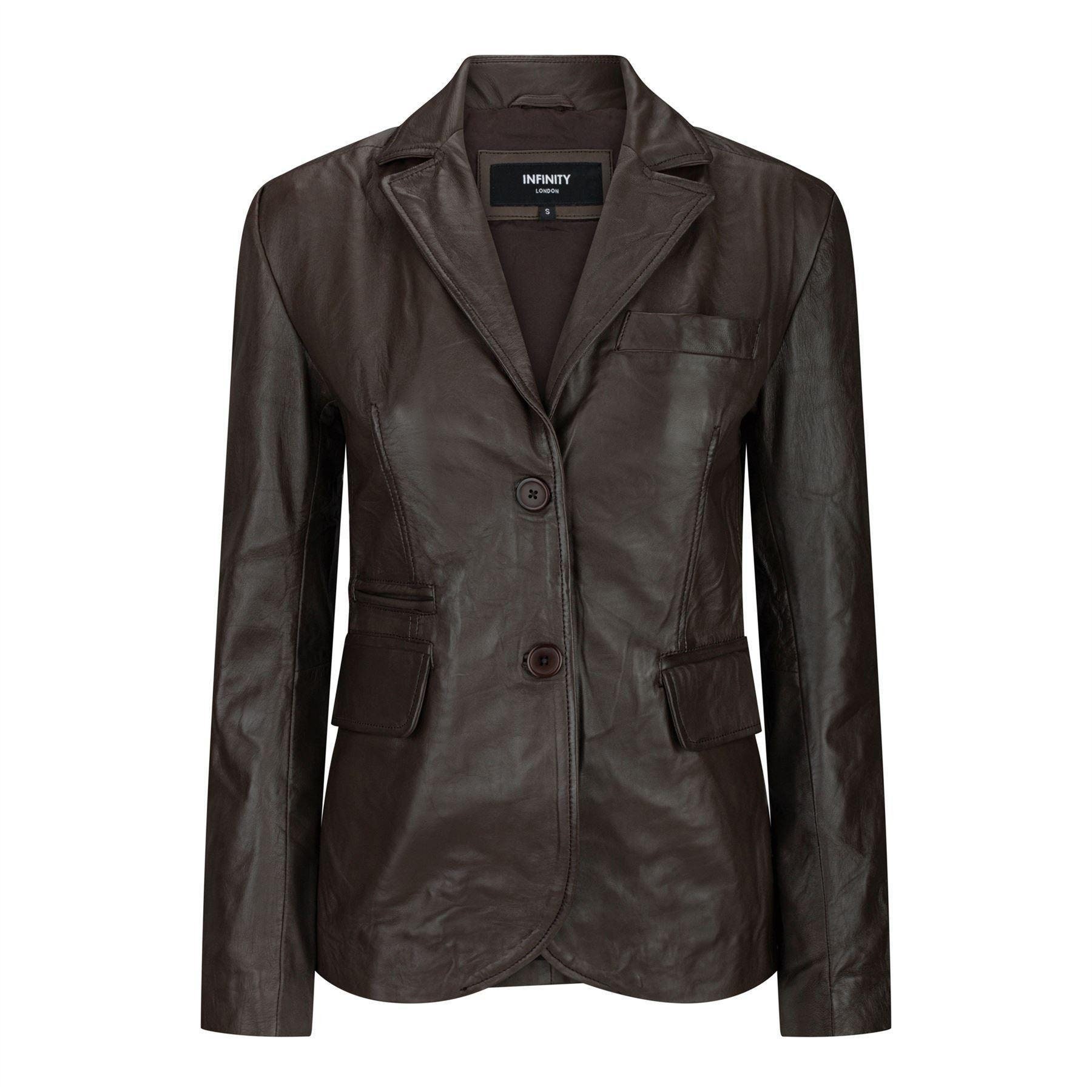 Ladies Women Real Brown Black Leather Slim Fit Blazer Jacket 2 - Etsy UK