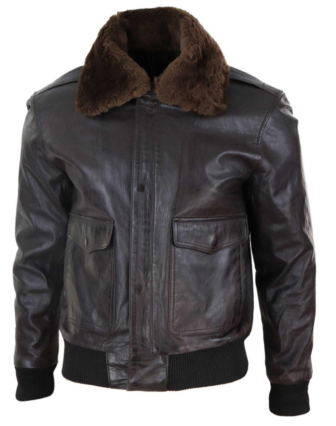 Mens Real Leather Aviator Bomber Jacket Removable Fur Collar - Etsy
